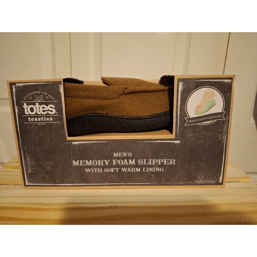Totes Toasties Slippers Cognac Plaid Slip On Memory Foam Shoe Mens Medium 8 - 9